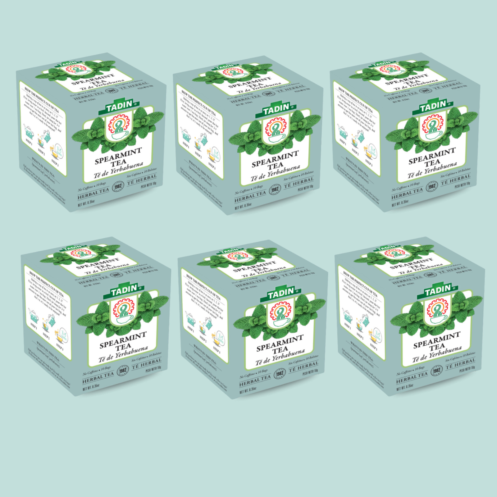 Tadin Spearmint Herbal Tea, 10 Bags 0.35 oz – Cool & Refreshing Flavor (6-Pack)