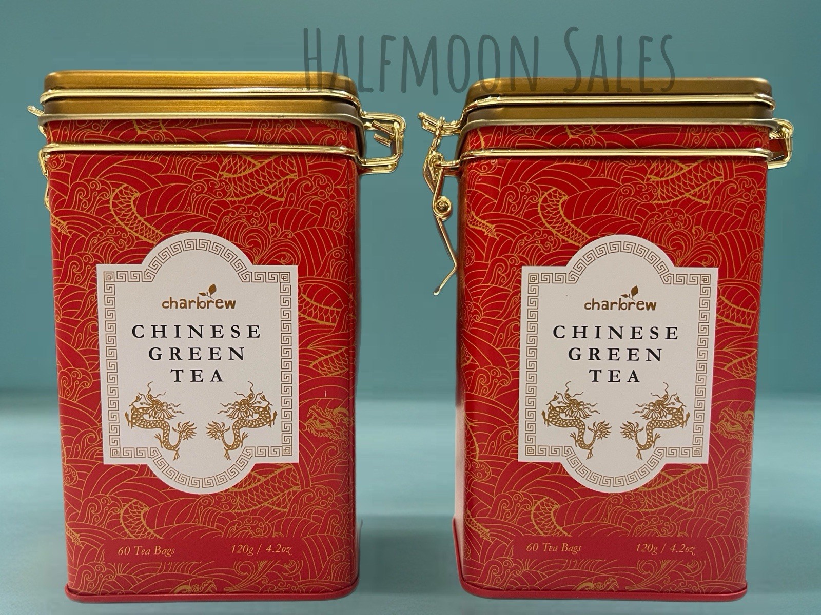 Charbrew Chinese Green Tea • 2 Latch-Lid Tins • 60 Bags Each – Gift Set
