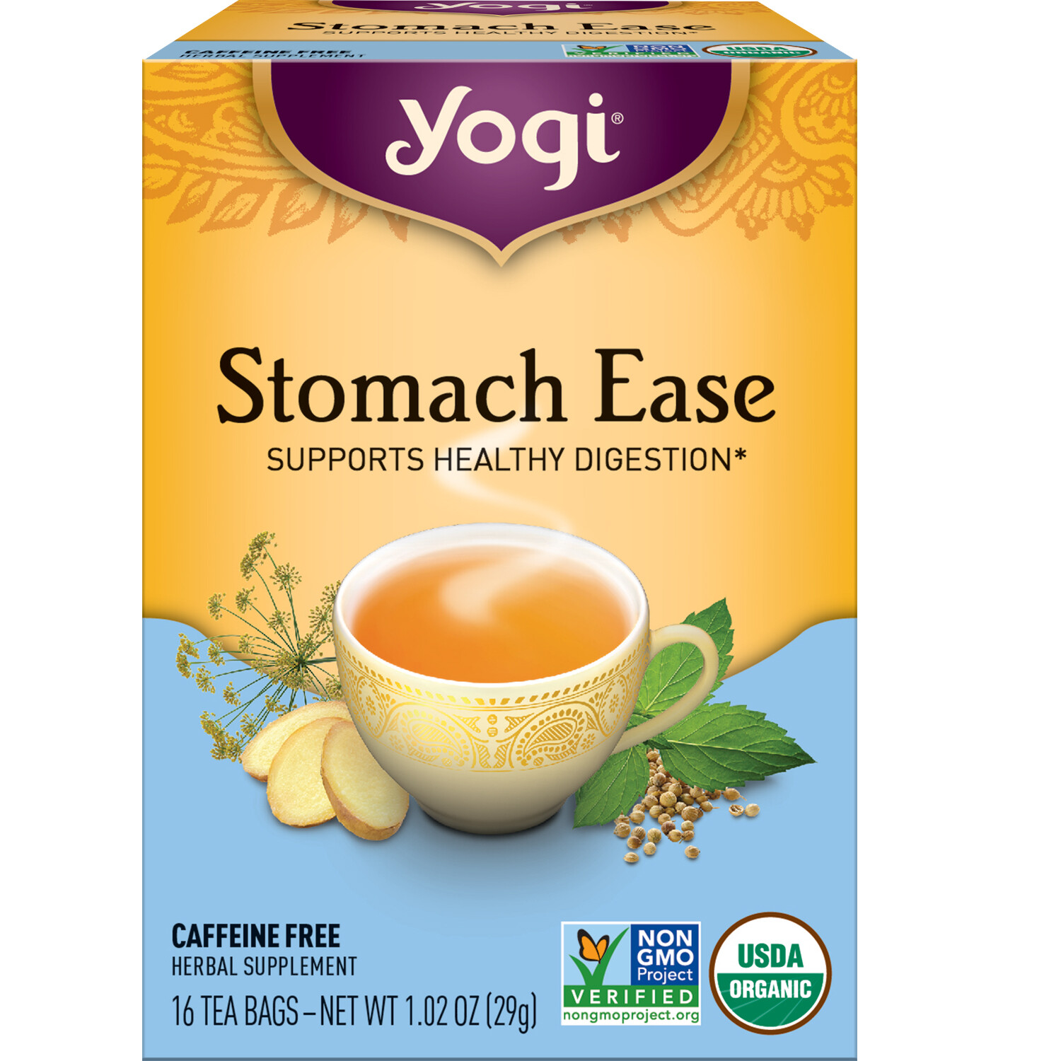 Yogi Tea – Stomach Ease (4 Pack) Caffeine Free – 64 Organic Herbal Tea Bags