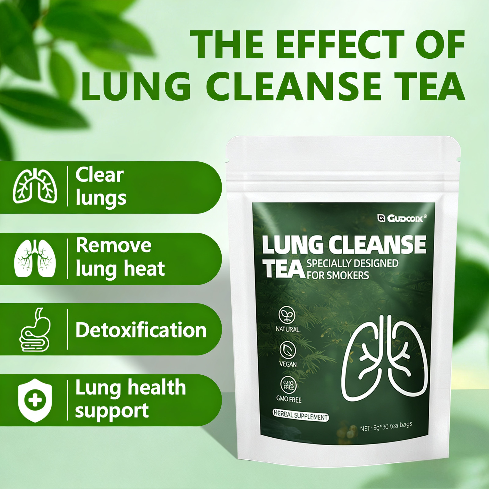 Lung Cleanse Herbal Tea for Smokers, Natural Detox & Respiratory Support 30 Bag