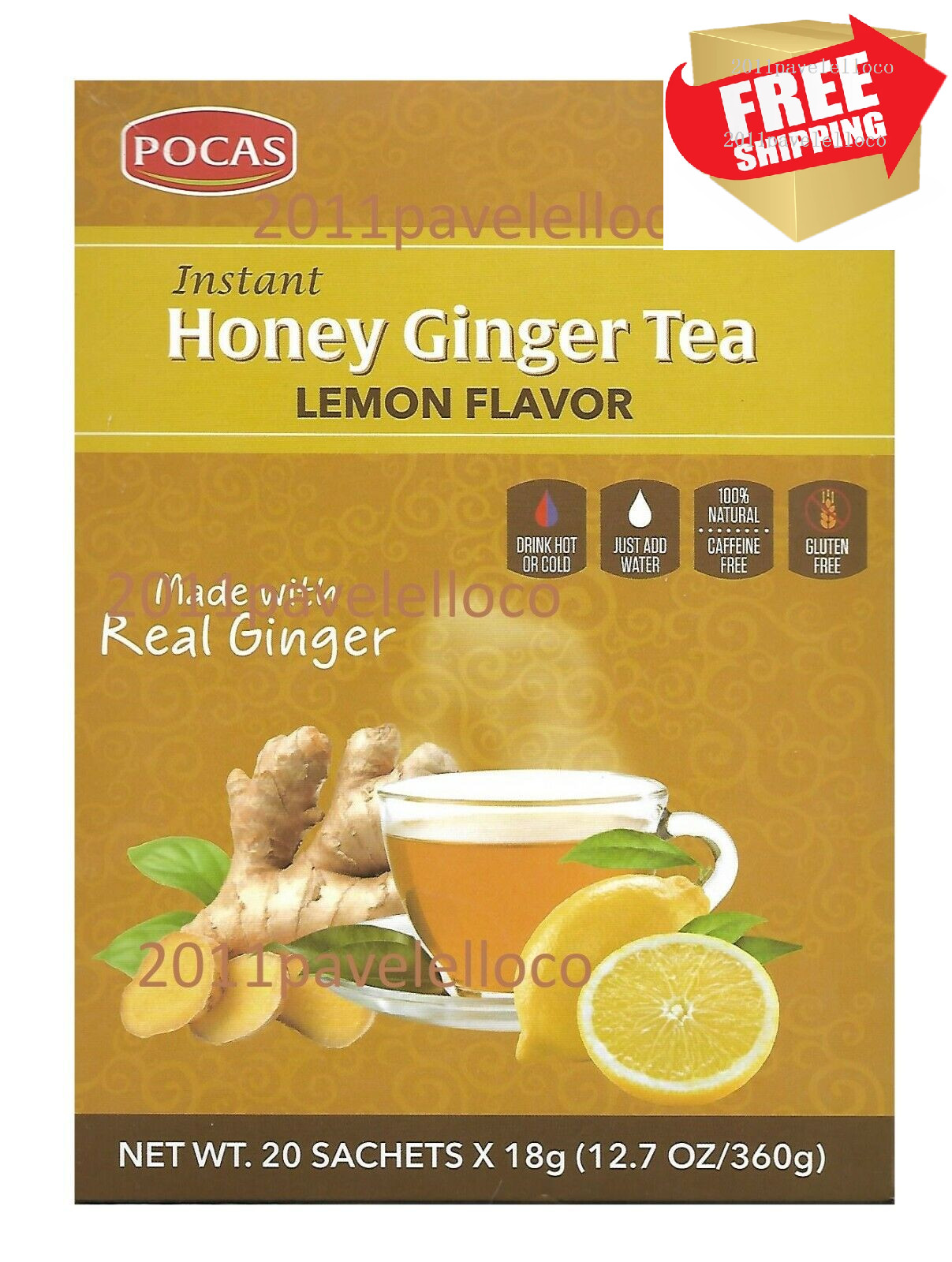 Instant Honey Ginger Tea Lemon 20 Tea bags – Pocas gluten free no caffeine