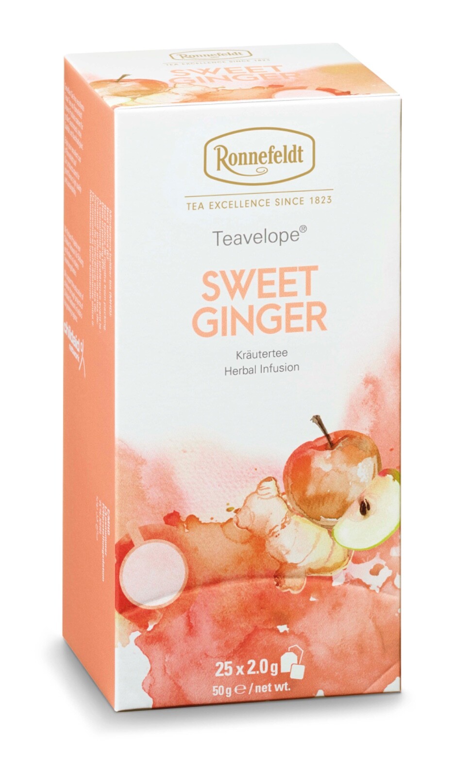 Ronnefeldt Teavelope® Sweet Ginger 25 caffeine free fruity tea tea bags.