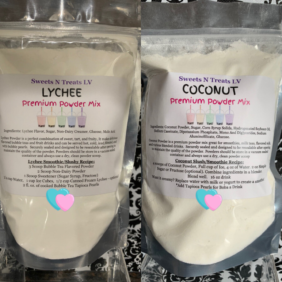 Premium LYCHEE COCONUT Powder Boba Bubble Tea Tapioca Pearl Smoothie Slush 12 oz