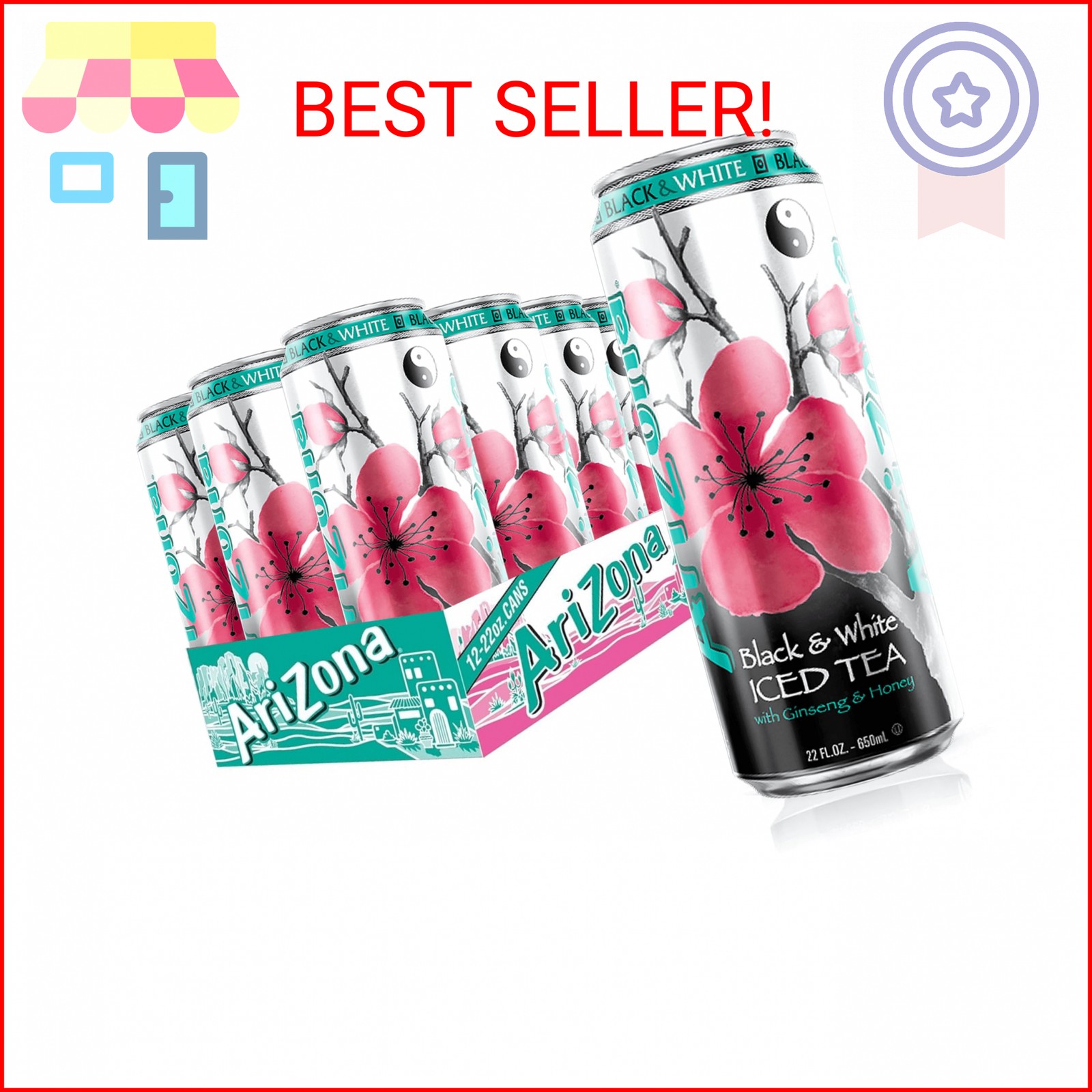 AriZona Black and White Tea – Big Can, 22 Fl Oz (Pack of 12)
