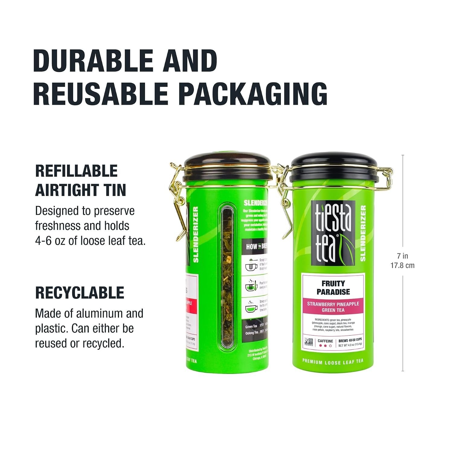 Green Tea: Fruity Paradise, Medium Caffeine, Bulk Pouch + Tin