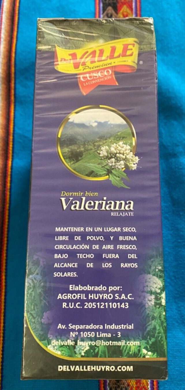 Del Valle Premium Tea Valeriana Relajante Peruvian Tea 100 bags Sealed box Peru