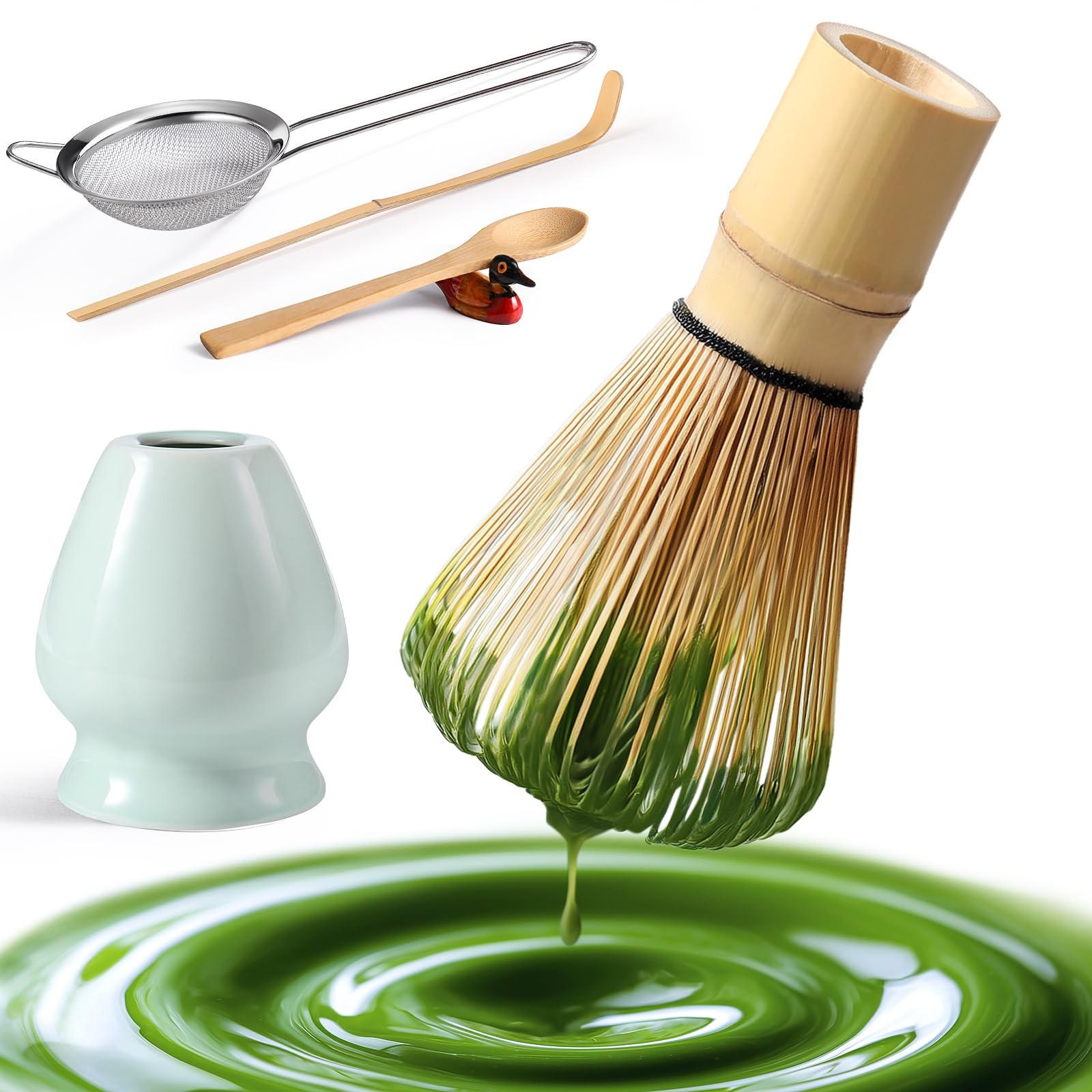 Matcha Whisk Set: Matcha Set with Bamboo Matcha Whisk and Ceramic Holder,Bamb…