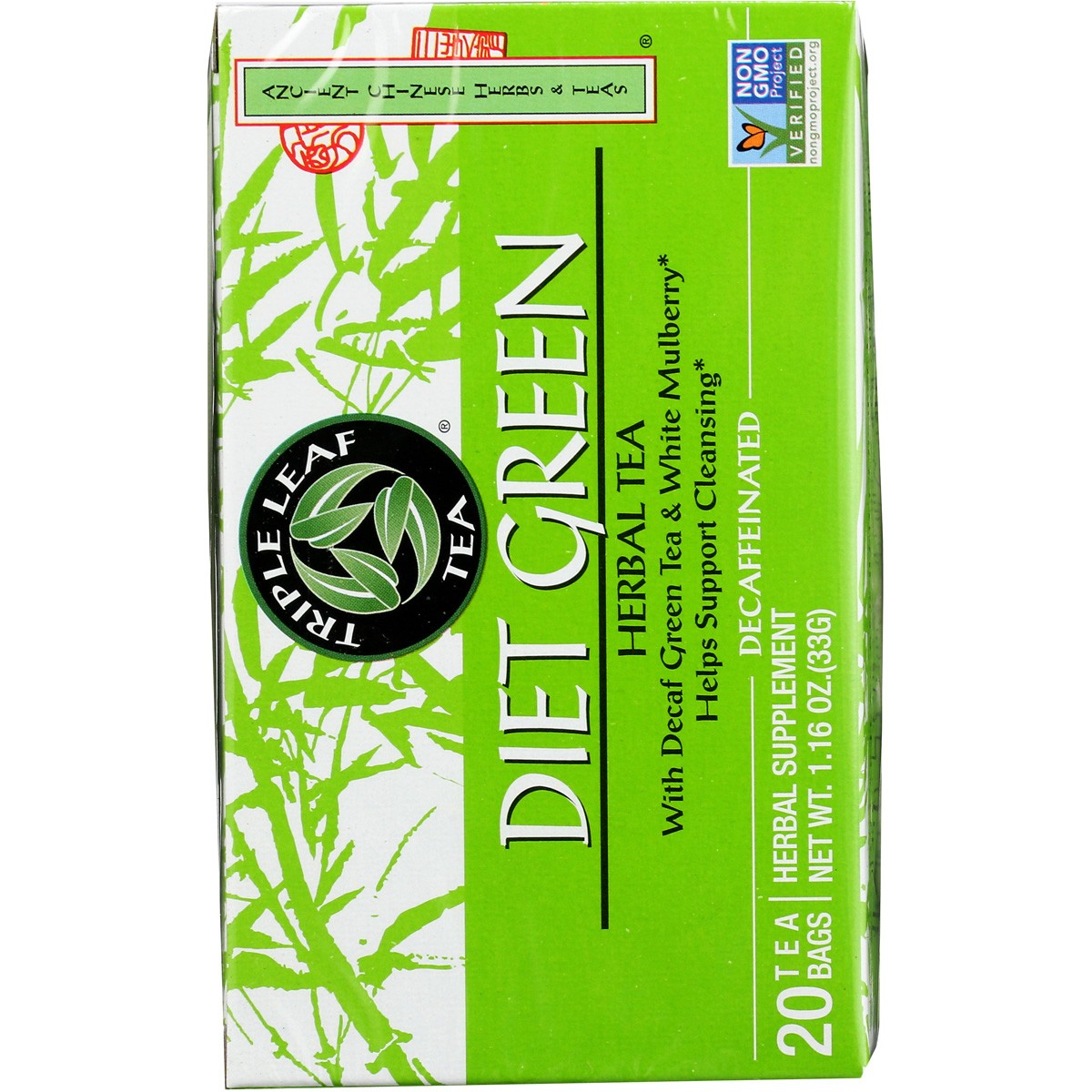 Diet Green Herbal Tea Decaf With Mulberry By Triple Leaf 20 Bags Seeds 3 Pack