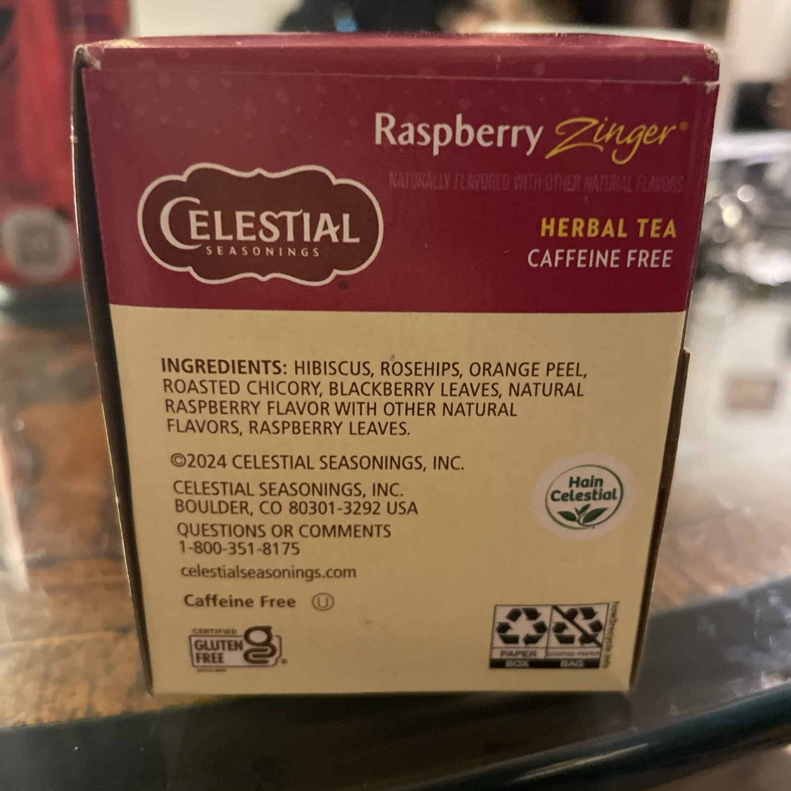 1x Box Celestial Seasonings Raspberry Zinger Herbal Tea | 20 Bags Each | 1.6oz