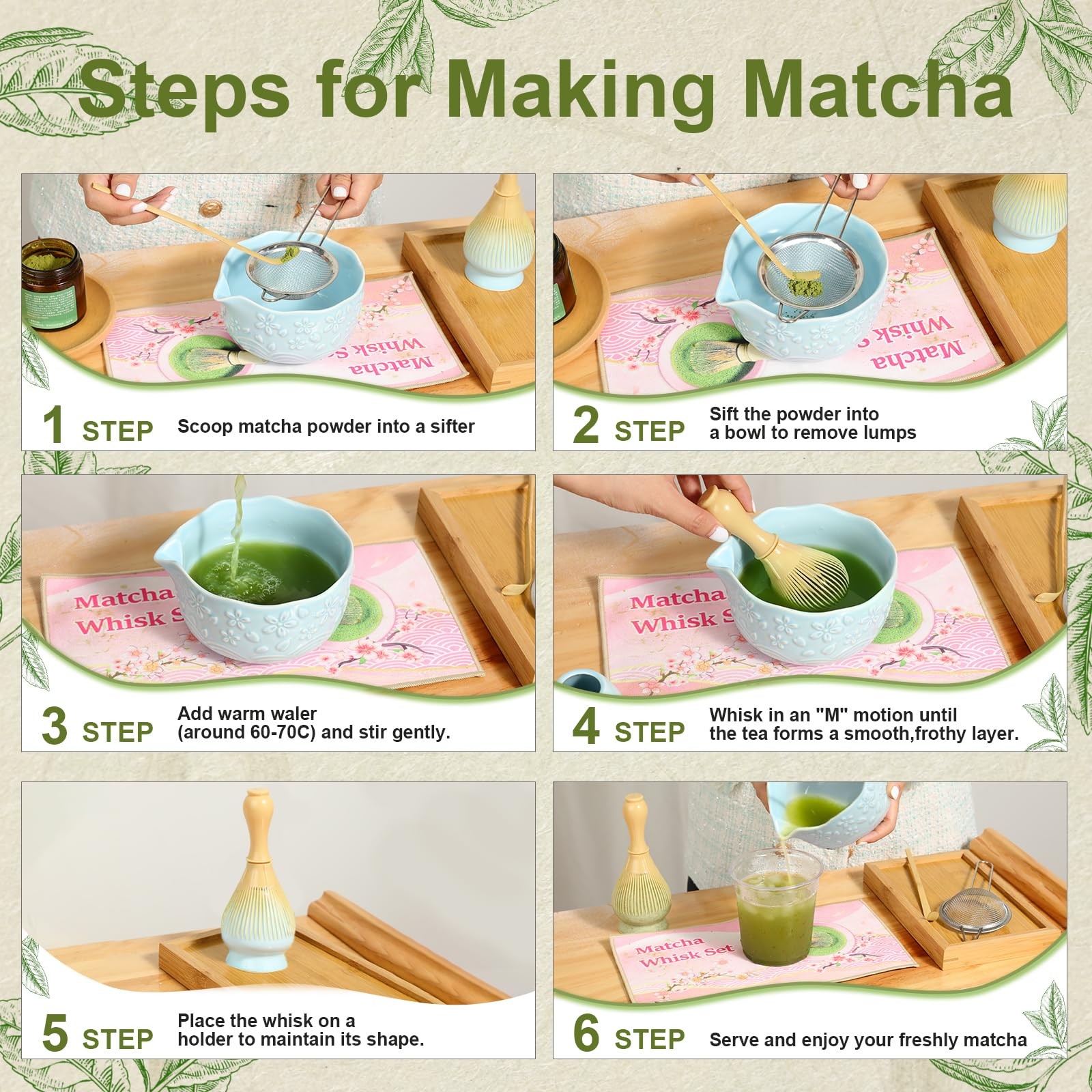 6pcs Matcha Whisk Set Includes Resin Matcha Whisk,Ceramic Matcha Bowl Set and…