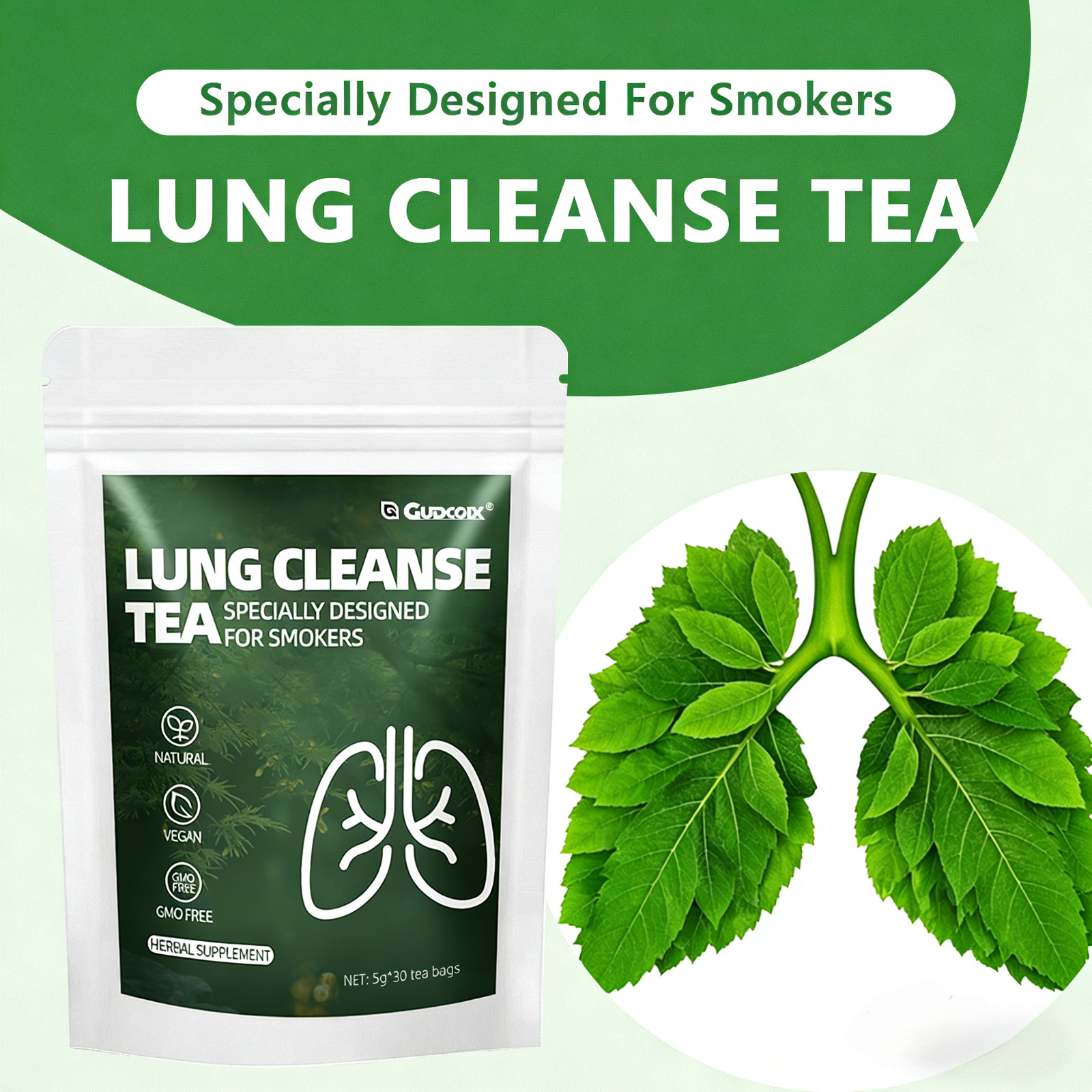 Lung Cleanse Herbal Tea for Smokers, Natural Detox & Respiratory Support 30 Bag