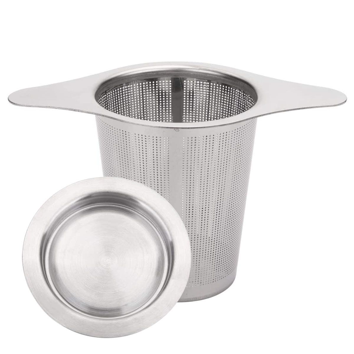 Tea Infuser Mesh Loose Leaf Herb Strainer Handle Stainless Steel Filter W/Lid