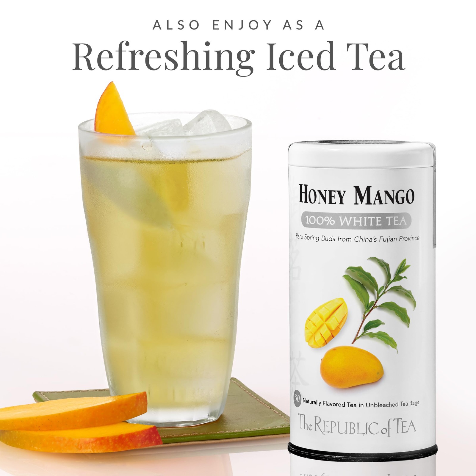 – Honey Mango 100% White Tea Bags, Steeps 50 Low-Caffeinated Cups