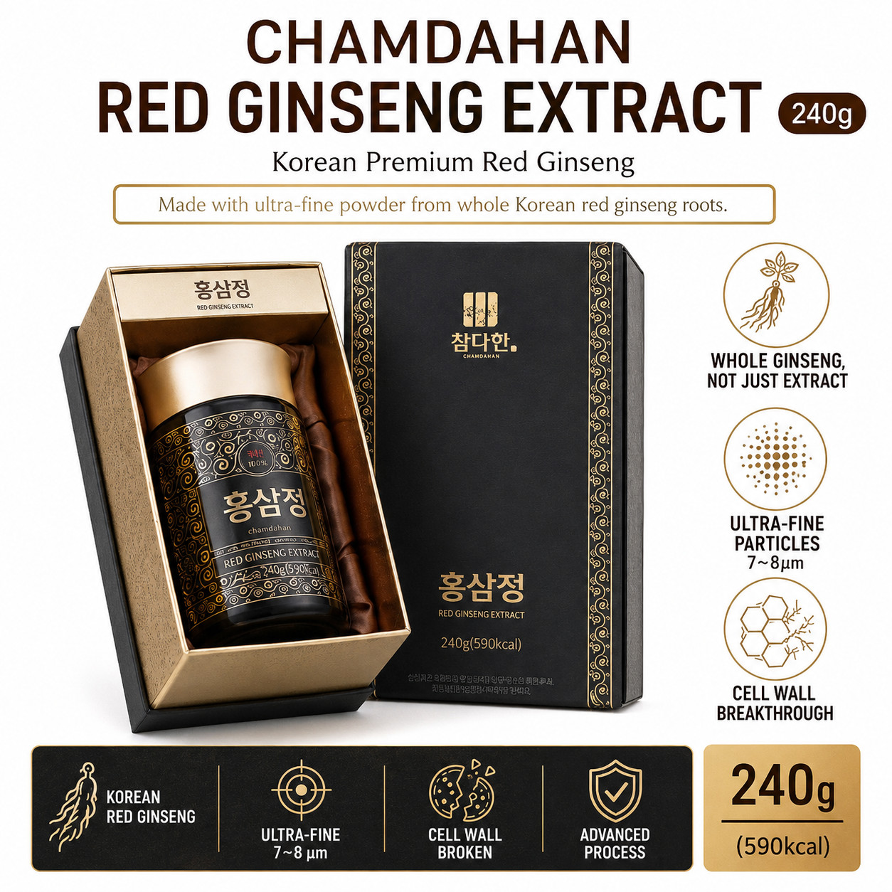 Chamdahan Korean Red Ginseng Paste 240g Premium Whole Root Gift Set