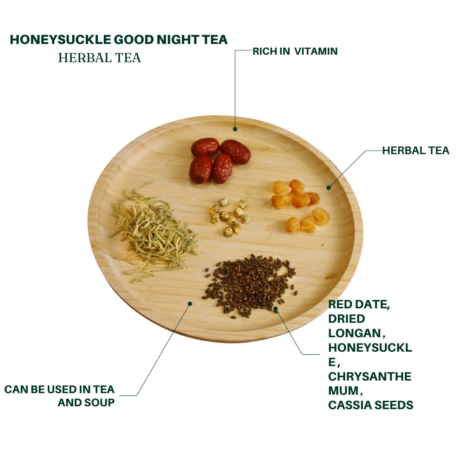 Honeysuckle red dates good night tea herbal tea 2 serving help sleep tea 金银花晚安茶