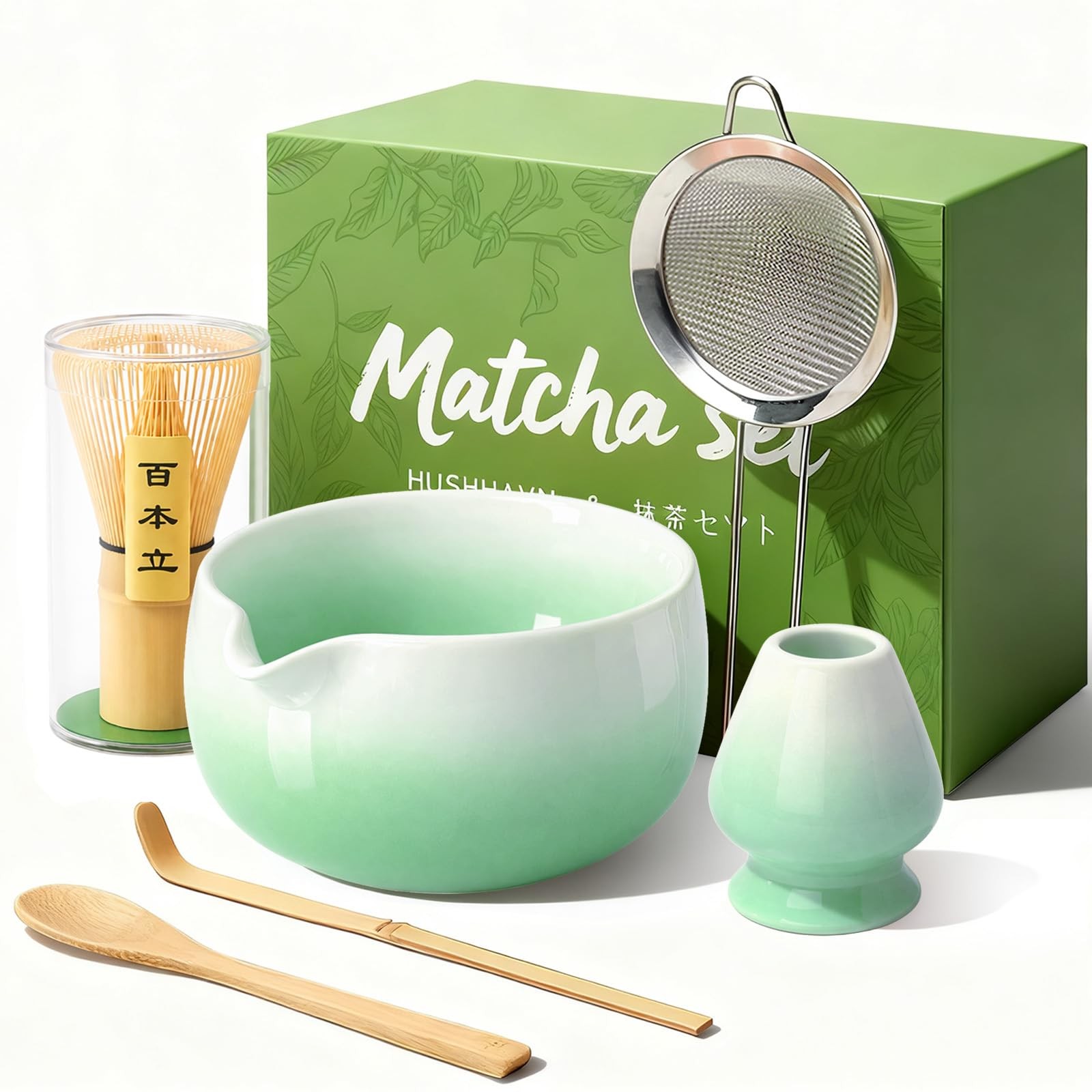 Matcha Whisk Set, Ceramic Matcha Set Includes Bowl & Holder, Bamboo Whisk (Ch…