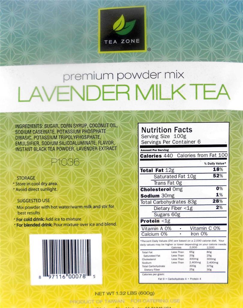 Tea Zone Lavender Milk Tea Premium Powder Mix Boba Bubble Tea 1.32 Lbs.