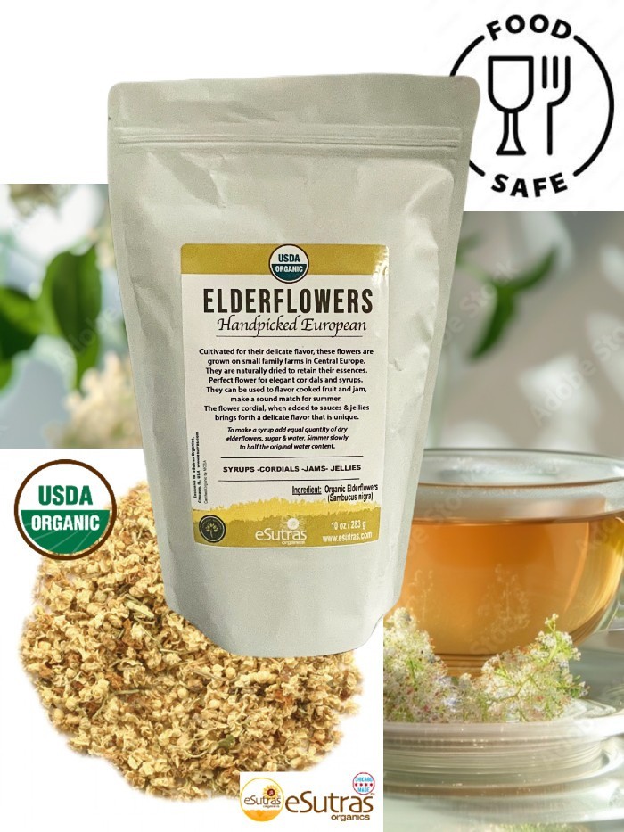 Elder flowers Organic Sambucus nigra European Elderflower Syrup cordials 10 oz