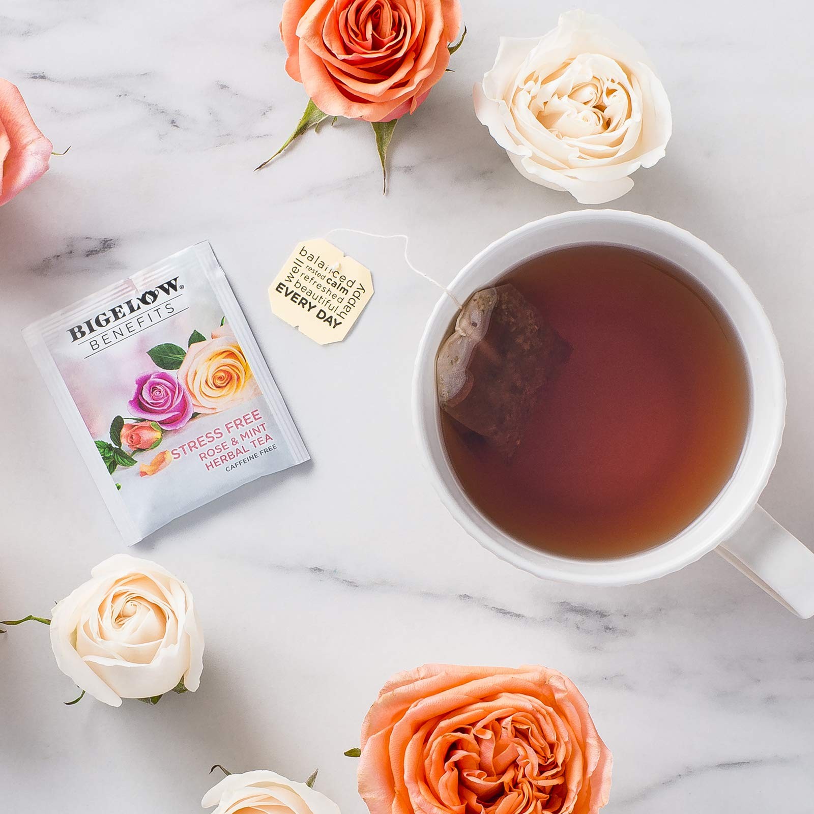 Bigelow Rose Mint Herbal Tea 18 Count Pack of 6 Stress Relief Caffeine Free