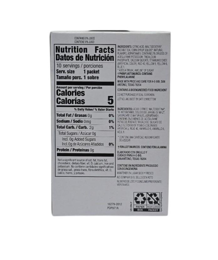 H-E-B To Go Iced Tea With Lemon Drink Mix, 10 ct, B.B. JULY 2027