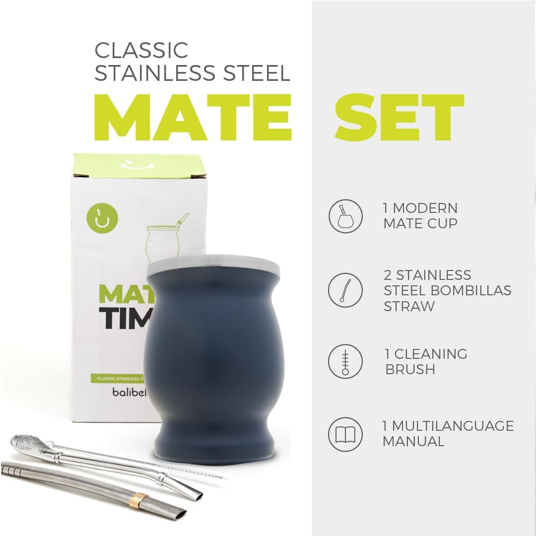 Stainless Steel Double-Wall Mate Cup and Bombilla Set – Yerba Mate Set Includes