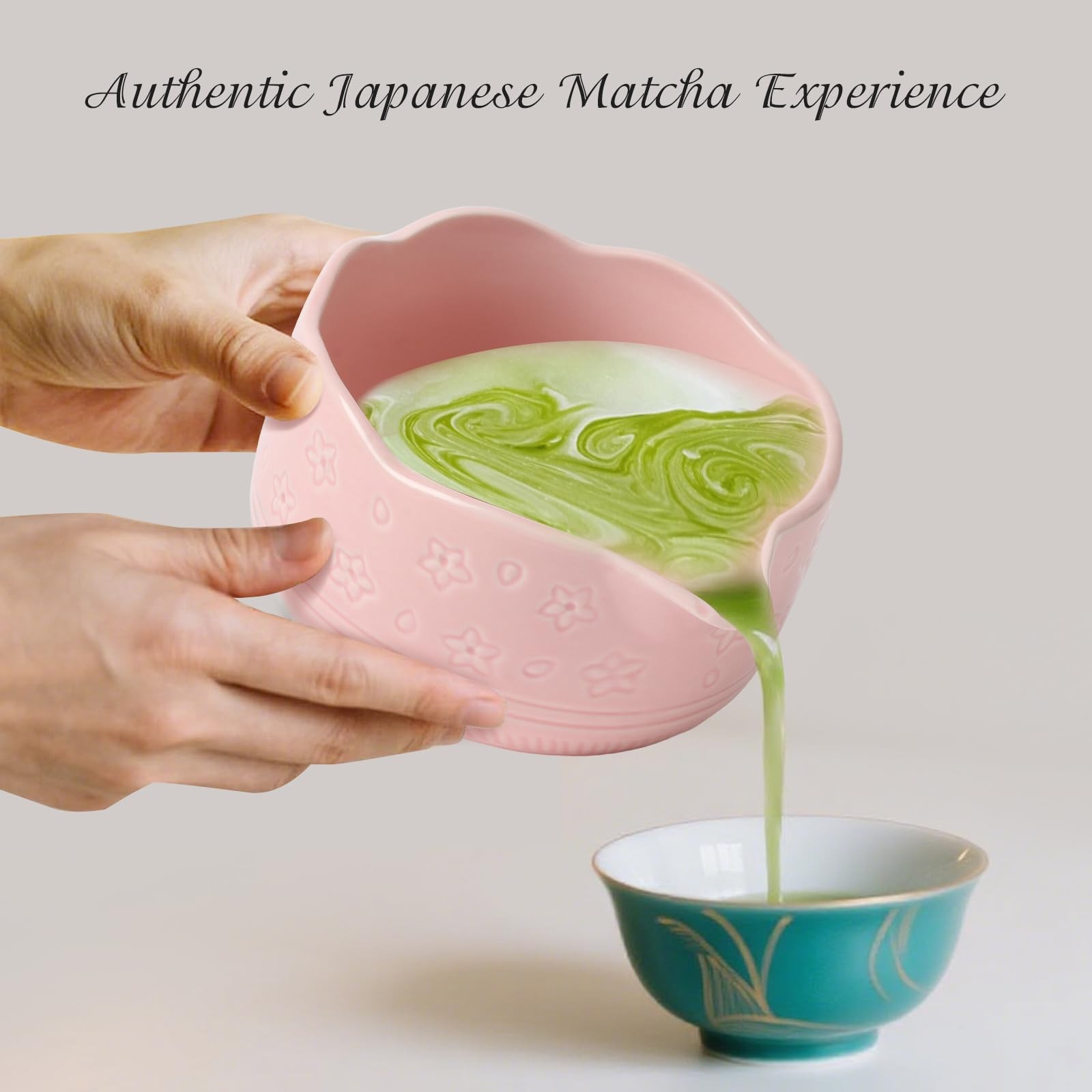 Matcha Whisk Set, Japanese Ceramic Matcha Bowl with Spout, Bamboo Whisk, Sift…