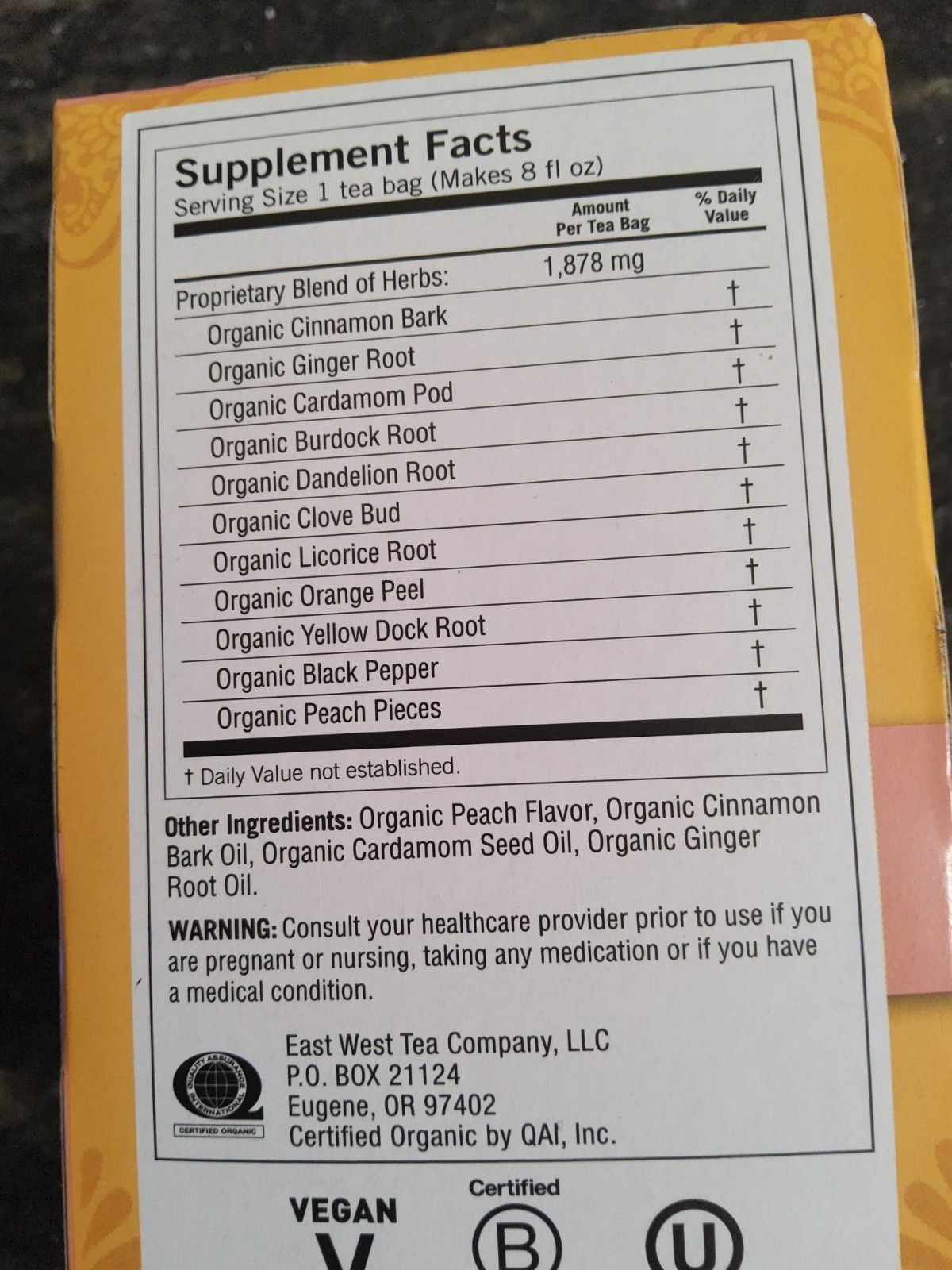 Yogi Peach Detox Herbal Tea Caffeine Free 1 Tea Bags 16 Bags
