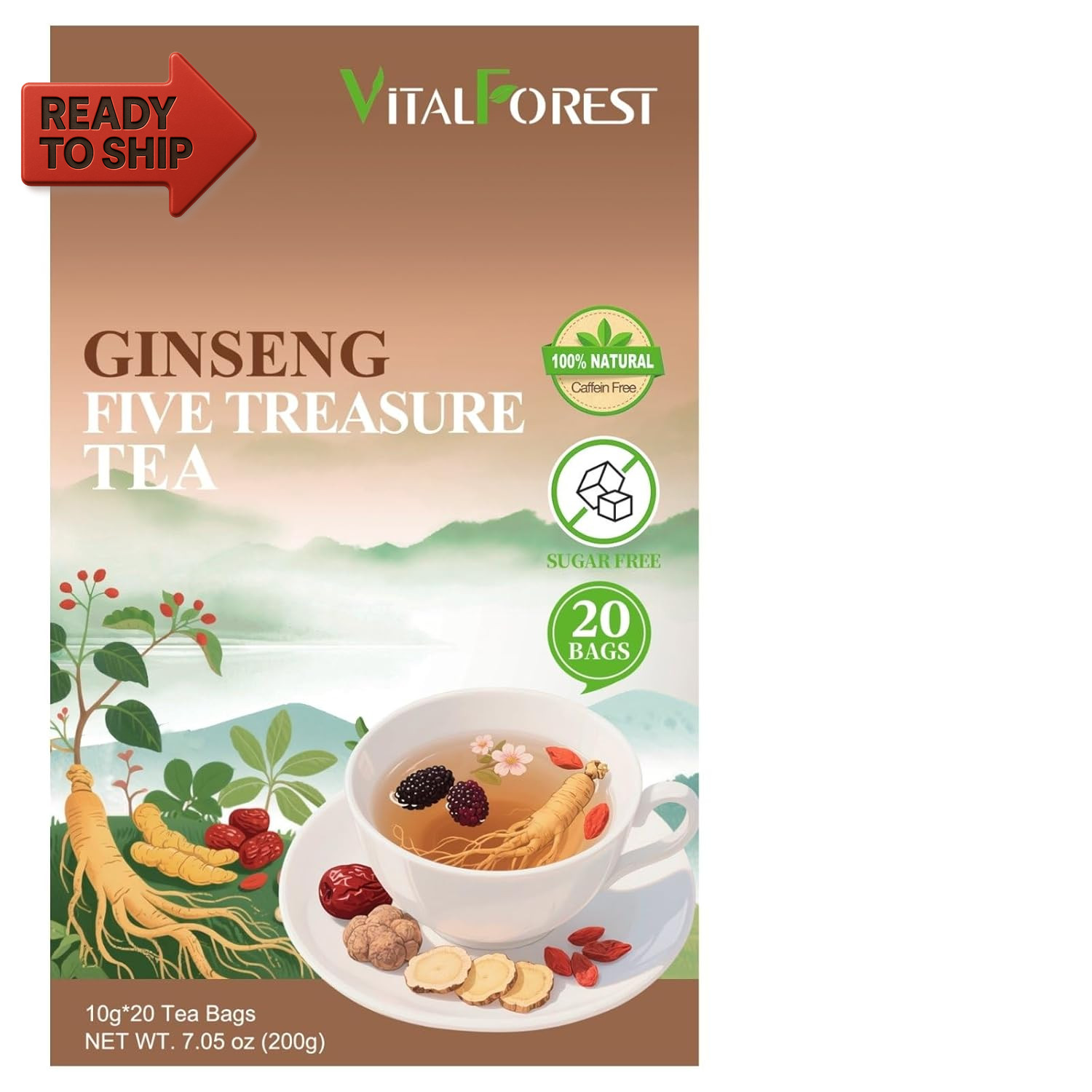 Kidney Tea Formula Ginseng Six Treasure Tea – 10G X 20 Bags Ginseng & Mulberry