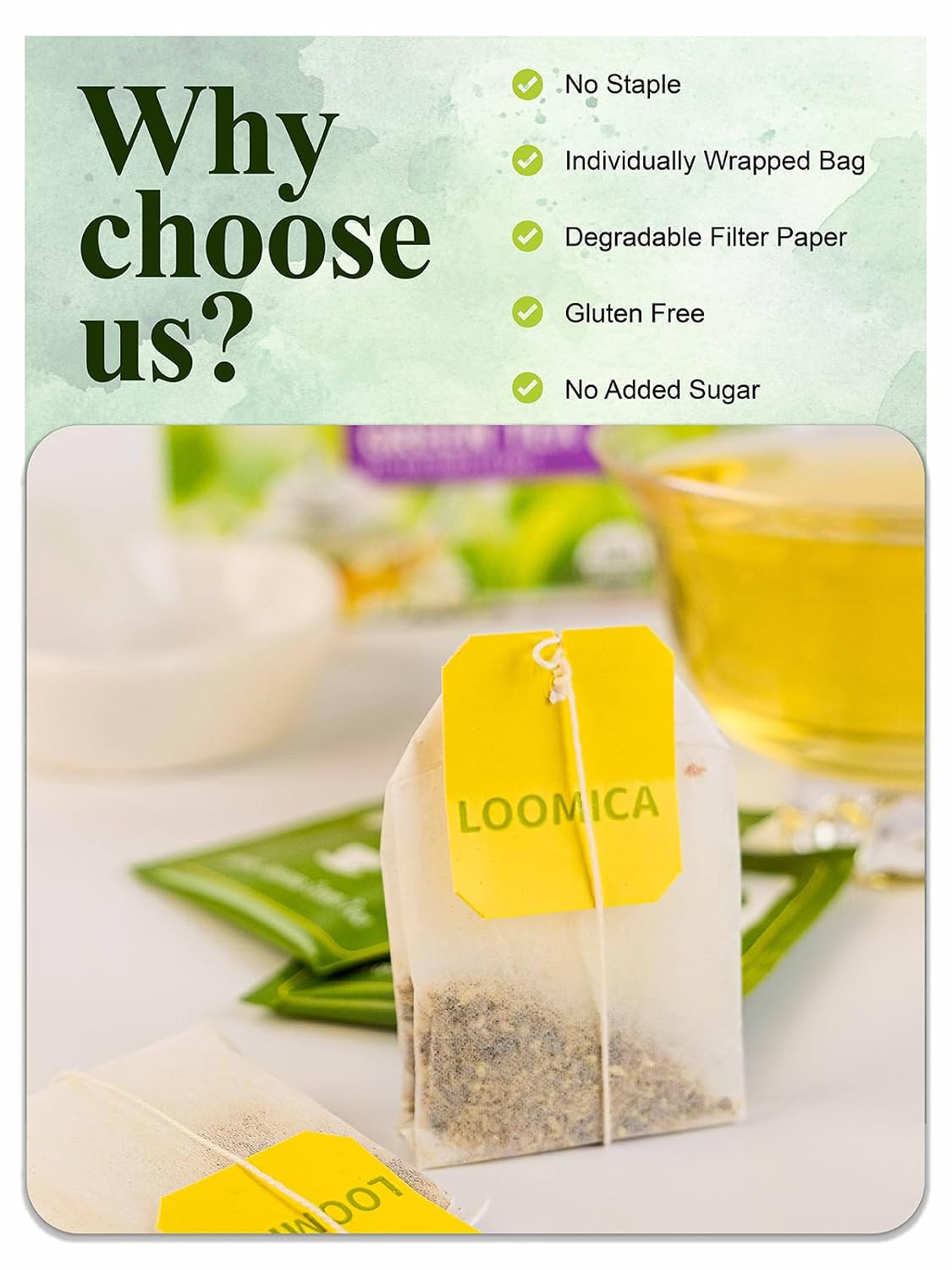 Organic Jasmine Green Tea Bags, Organic Green Tea with Jasmine Flowers, Refreshi