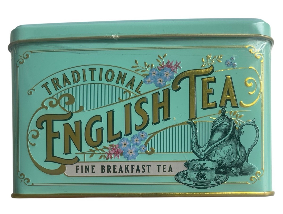 Traditional English Breakfast Tea Turquoise Vintage Victorian Tin 40 Teabags