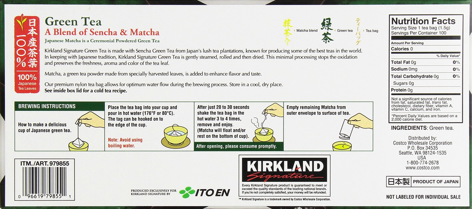 Kirkland Signature Ito En Matcha Blend (Green Tea), 100% Japanese Green Tea