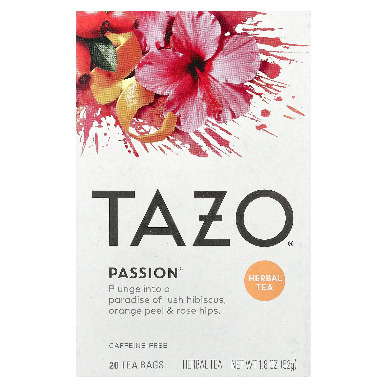 Herbal Tea, Passion, Caffeine-Free, 20 Tea Bags, 1.8 oz (52 g)
