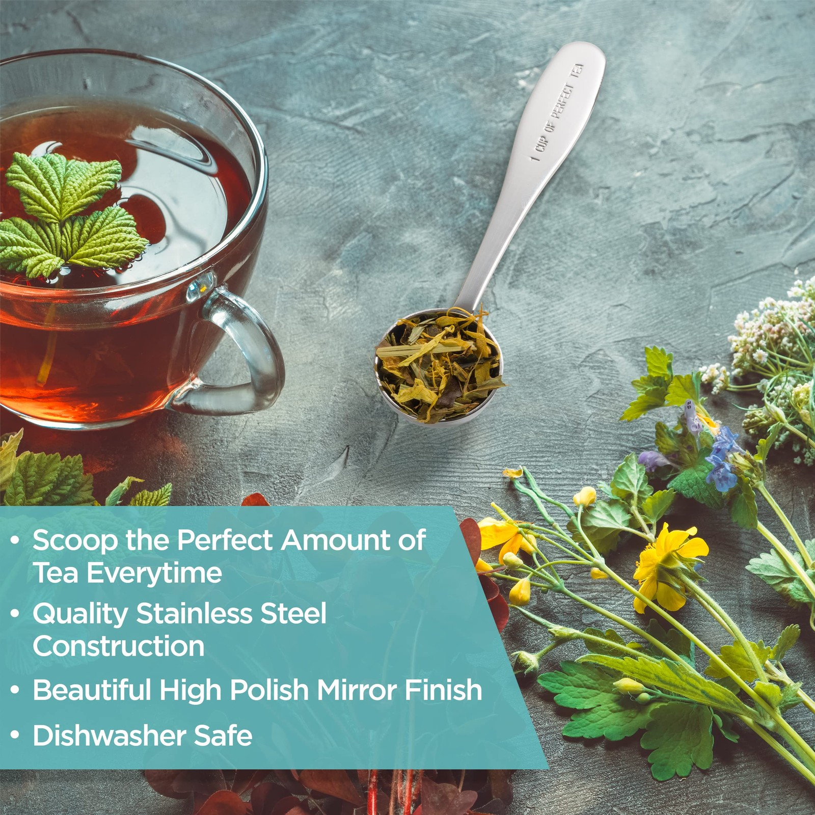 Loose Leaf Tea Spoon Measure | One Cup of Perfect | 5x 1x 1, Silver