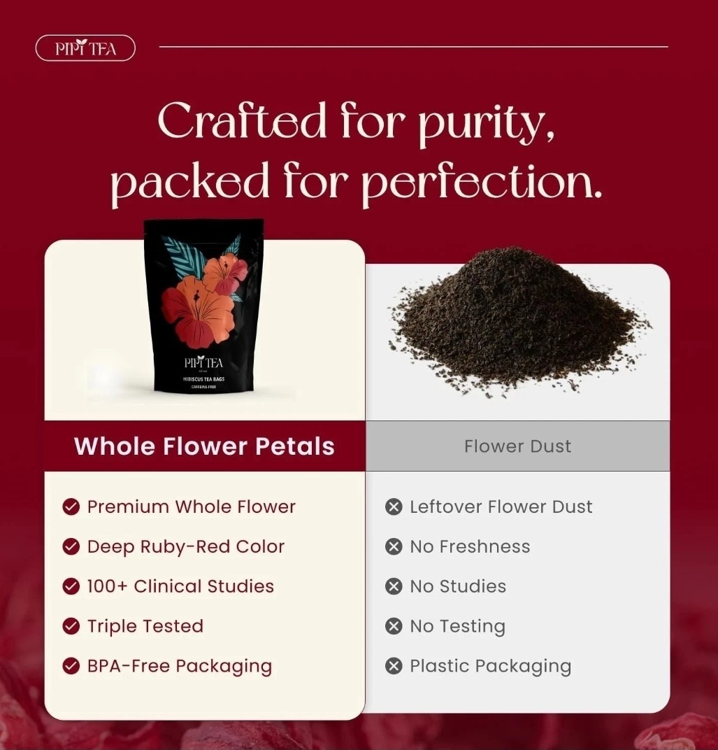 PiPi Tea Organic Hibiscus Tea Bags Caffeine Free Herbal Tea Rich in Antioxi