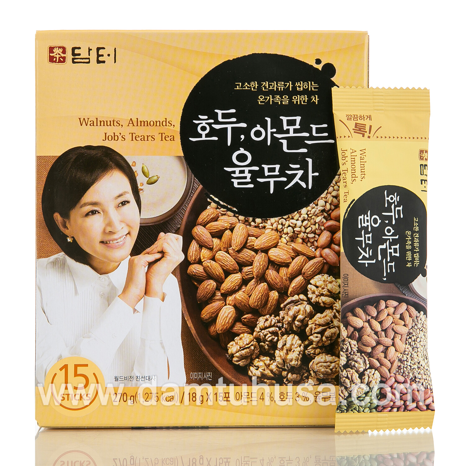 DAMTUH All Natural Walnut Almond Adlay Tea 15 Sticks x 1 Box, Caffeine Free