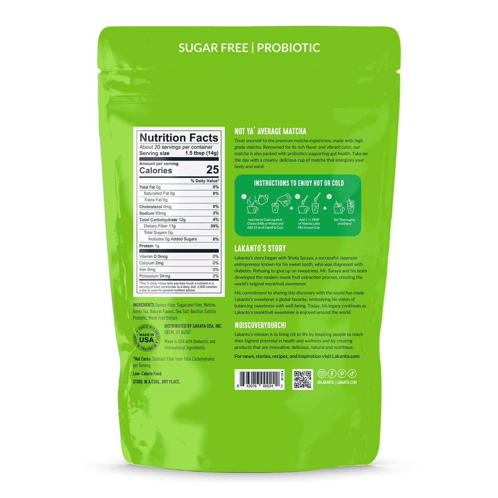 Sugar Free Matcha Latte – Green Tea Powder with Shelf Stable Probiotics and F…