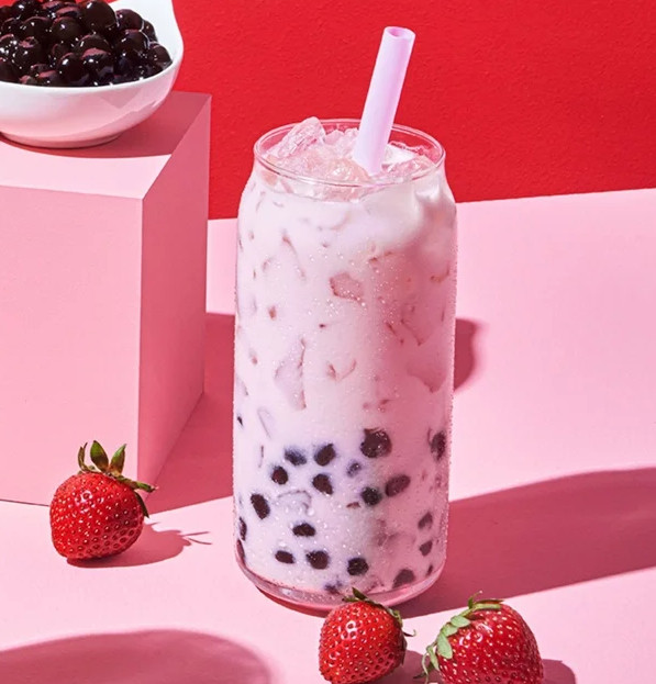 Yulu Foods Instant Boba Strawberry Milk Tea, Bubble Tea Kit, 3 Drinks