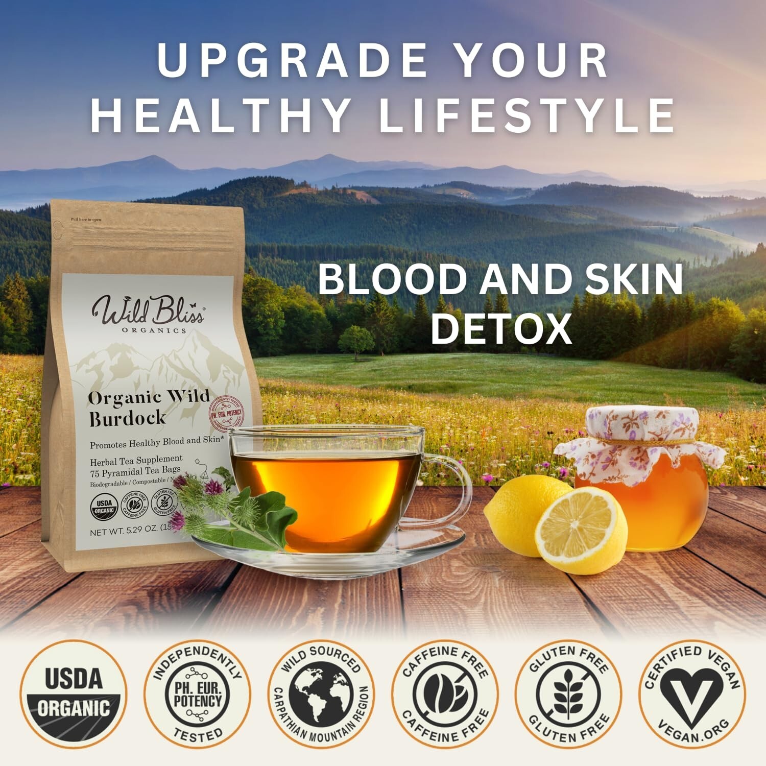 Organic Burdock Root Tea – Caffeine-Free Detox Support – 75 Plant-Based Bags