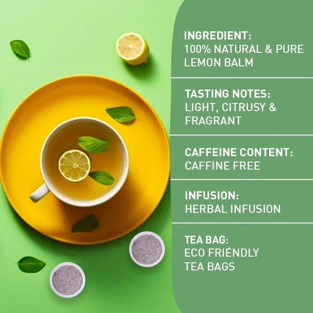 Lemon Balm Tea Bags (100 Herbal Tea Bags) Melissa Tea, Citrus Flavor