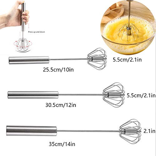 Stainless Steel Semi-automatic Egg Whisk – 3PCS Hand Push Rotary Silver