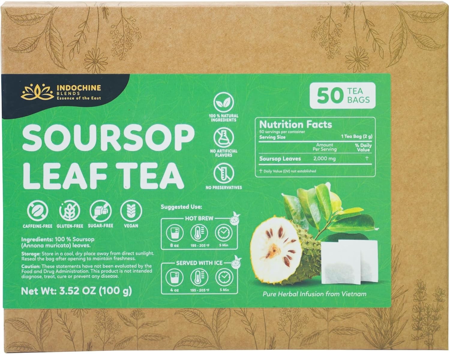 Soursop Tea Bags | 100% Natural Soursop Graviola Leaves | Sugar-Free,