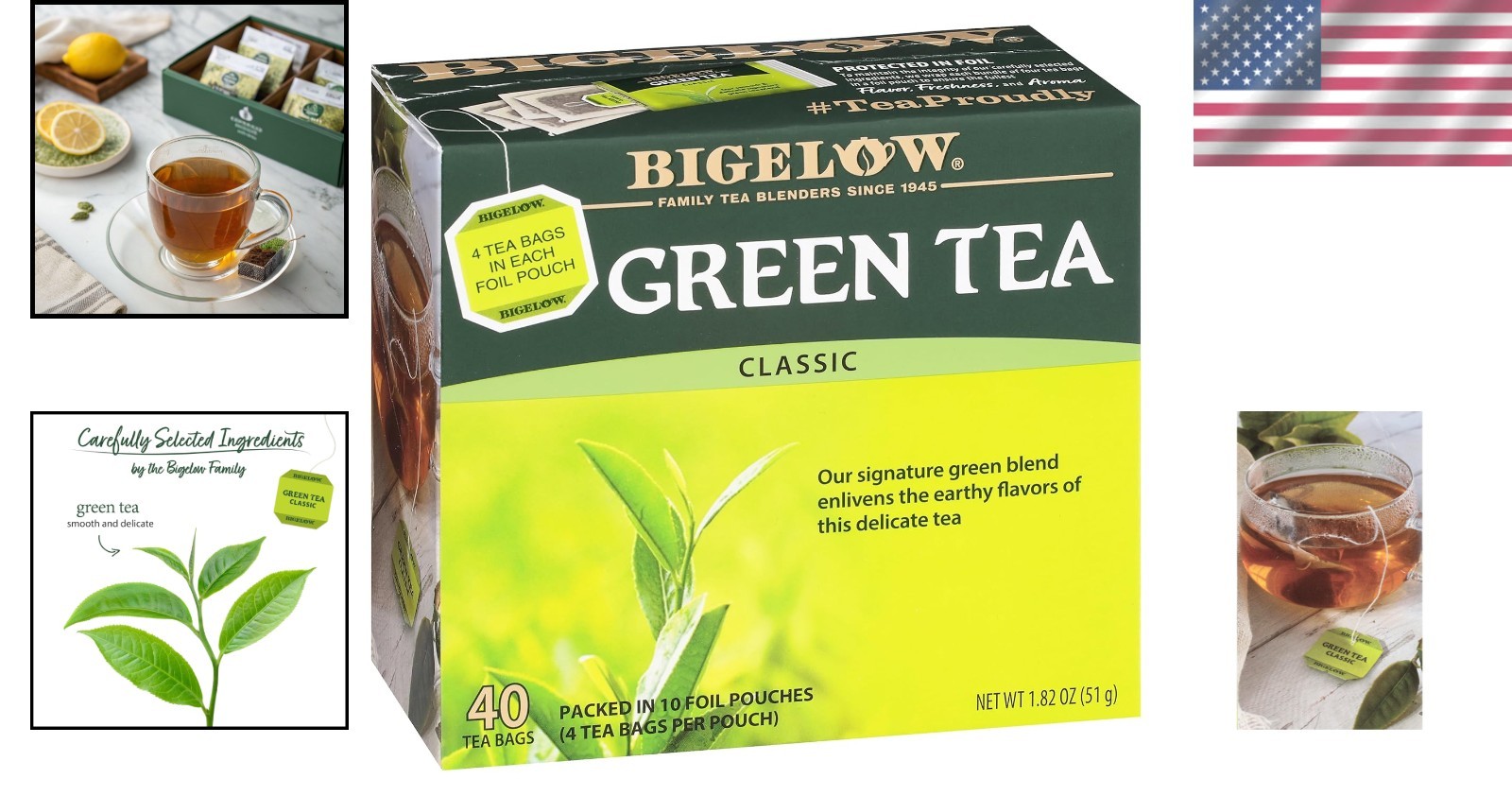 Bigelow Classic Green Tea Bags, 40-Count, Pack of 6