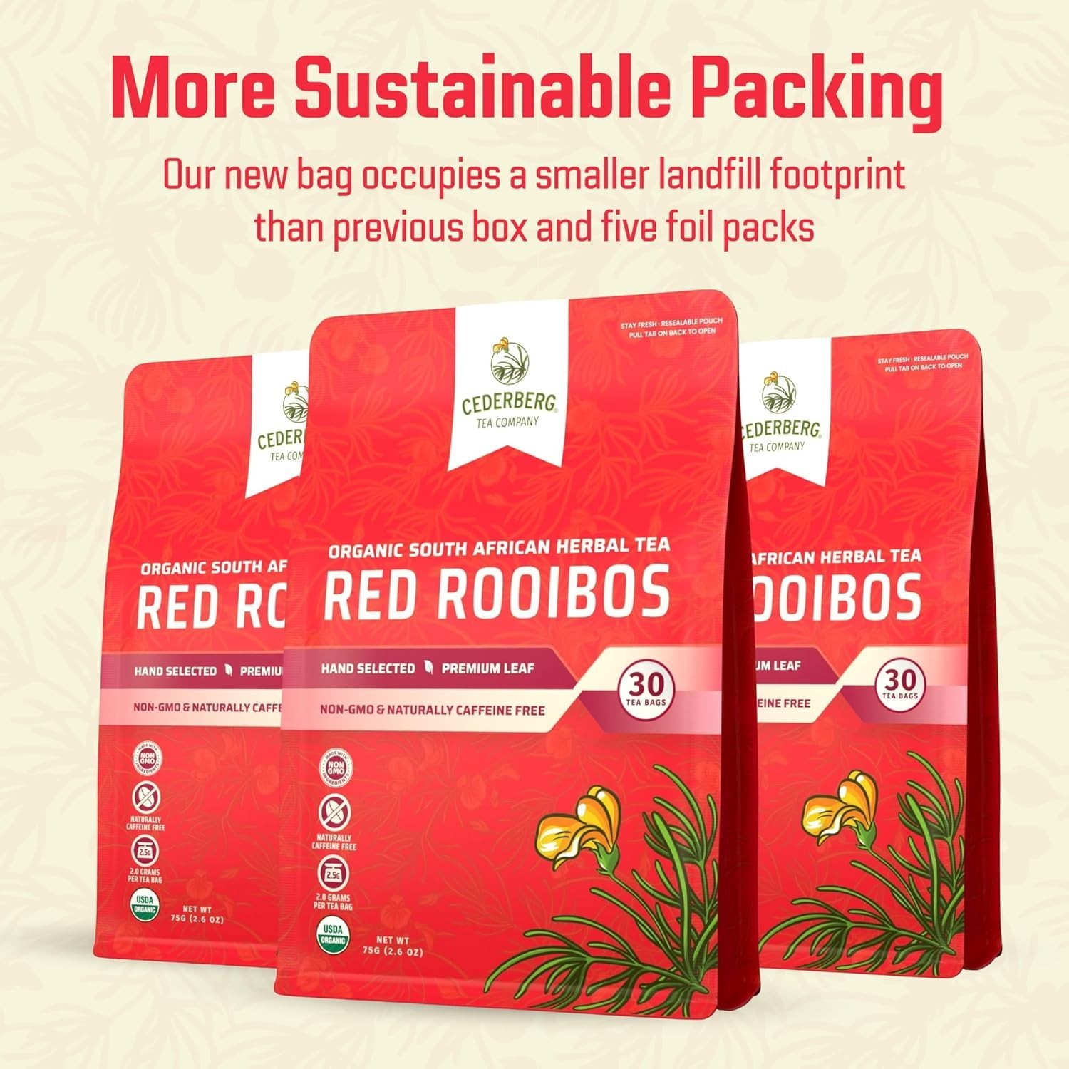 Red Rooibos Tea Bags USDA Certified South African Organic Herbal Tea, Naturally