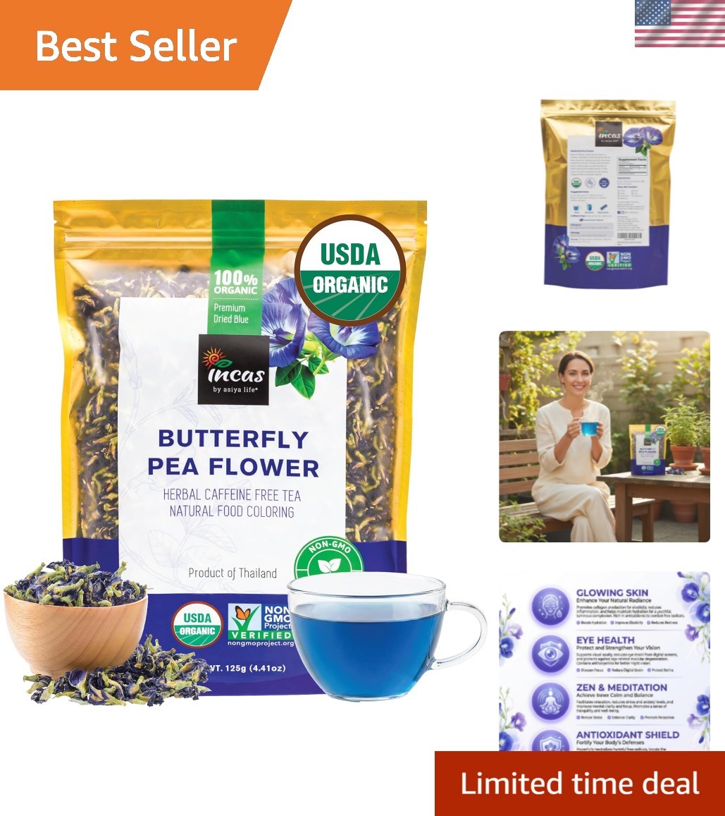 INCAS Organic Butterfly Pea Flower 4.41 oz – Caffeine-Free, , Antioxidant
