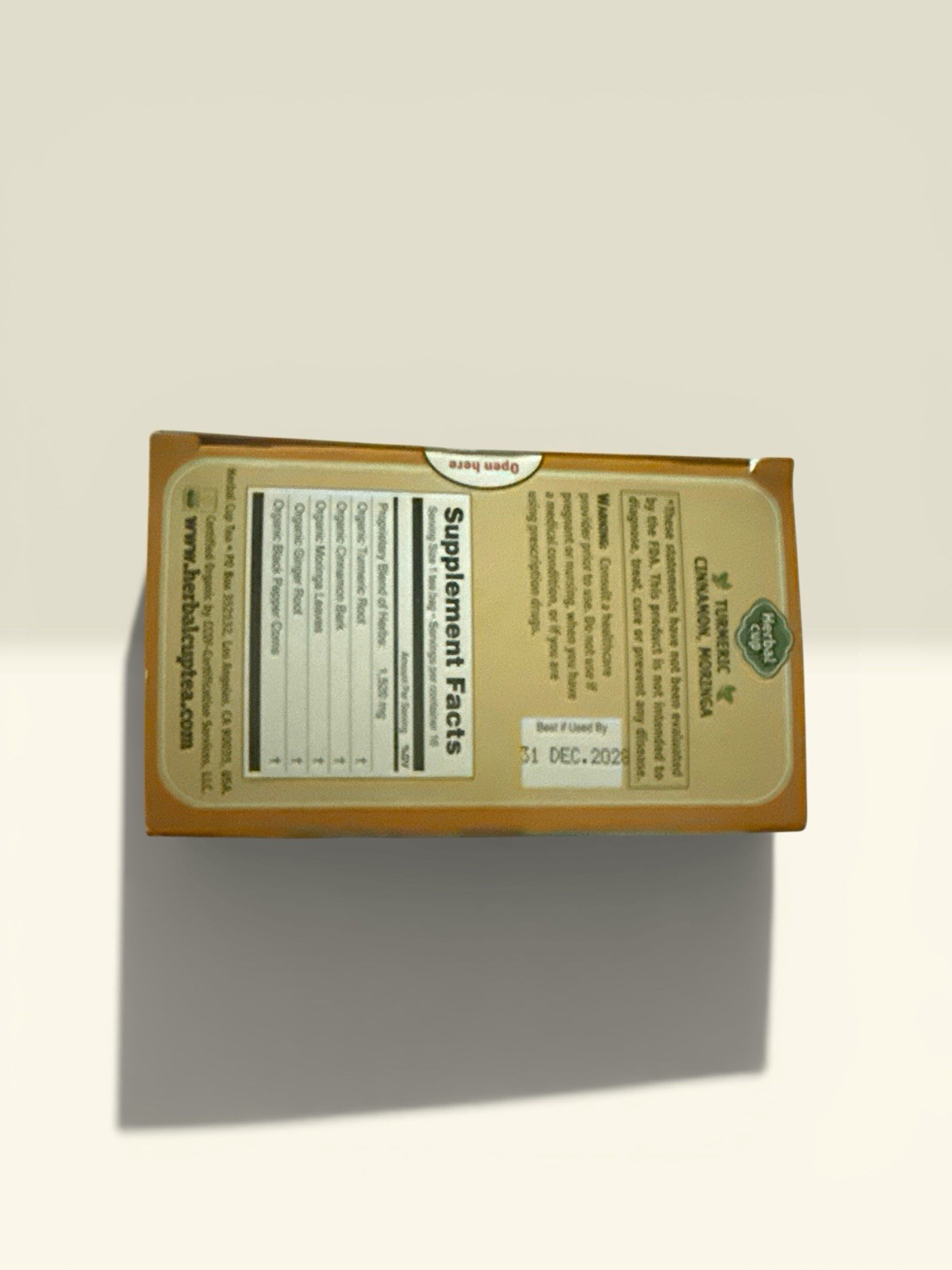 Tea Turmeric Cinnamon Moringa 16 Bags (Case Of 3) By Herbal Cup Exp 12/31/2029