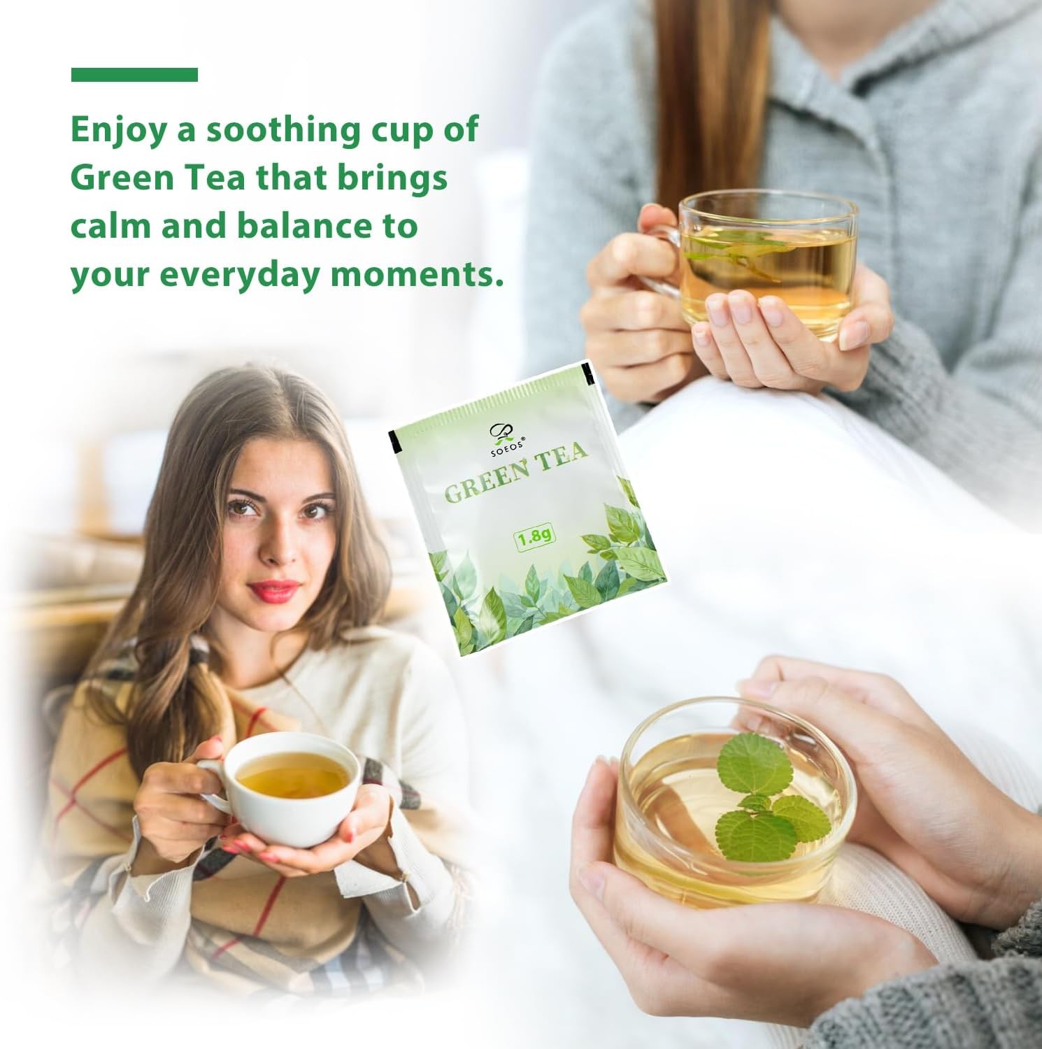 Green Tea, 6.3 oz (180g), 100 Tea Bags, Refreshing and Fragrant, Sustainably