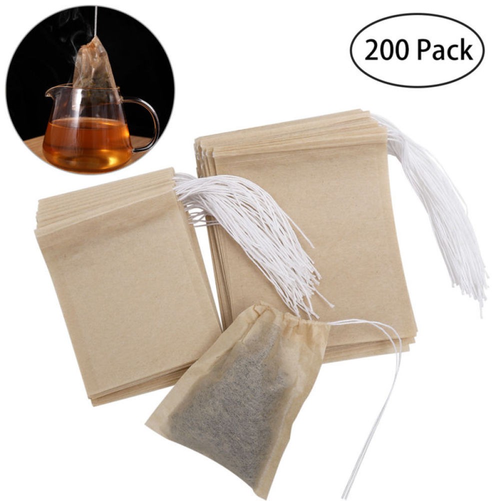 200 Pcs Drawstring Tea Bag Filter Paper Sachets Original Color for Loose Tea