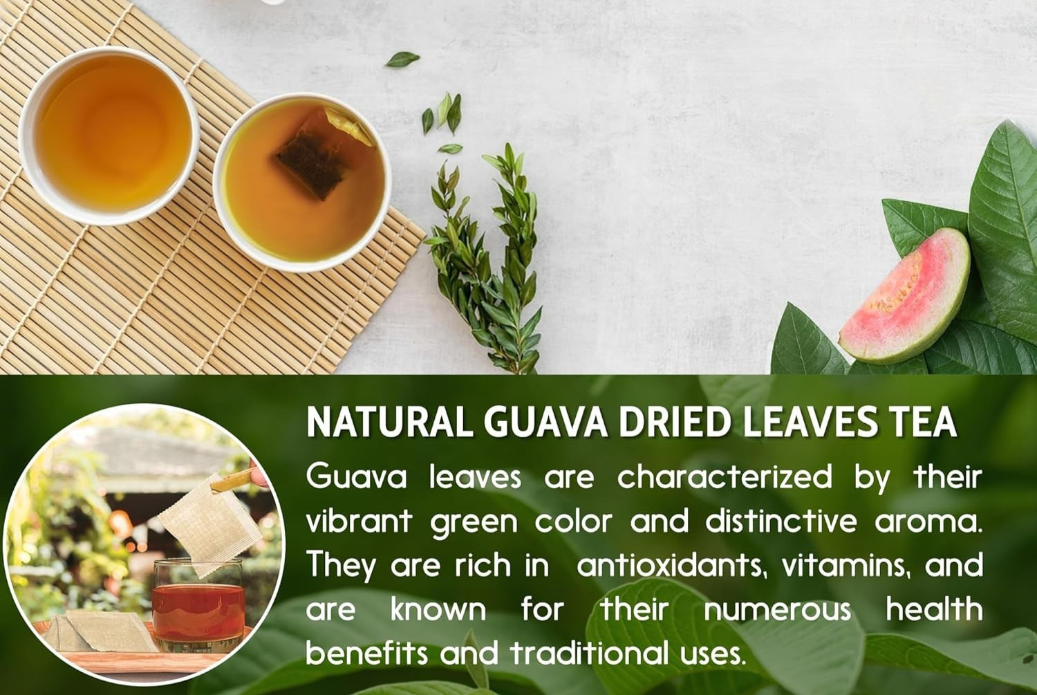 60 Tea Bags Dried Guava Leaf Tea Caffeine-Free, Sugar-Free, Gluten-Free
