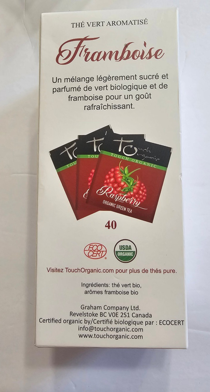 Touch Organic RASPBERRY GREEN Tea Bags, 40 Bags, 2.5 oz, New & Sealed