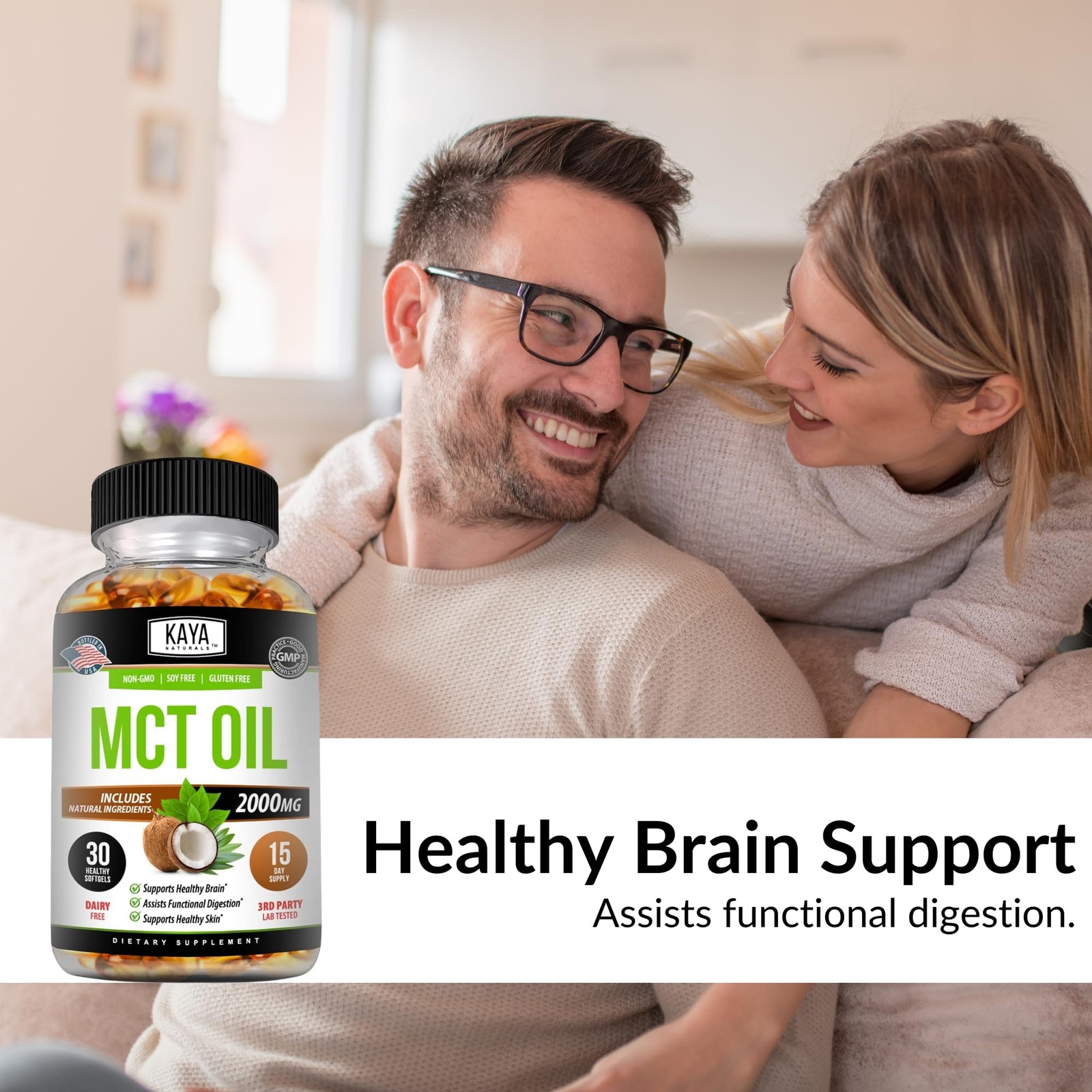 Kaya Naturals MCT Oil 2000mg – Non-GMO, Soy-Free, 30 Count (Pack of 1)